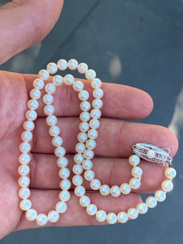 Silver Mikimoto cultured pearl necklace