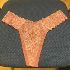 Victoria's Secret Blush pink Lacie Lace-Up Thong Panty Large