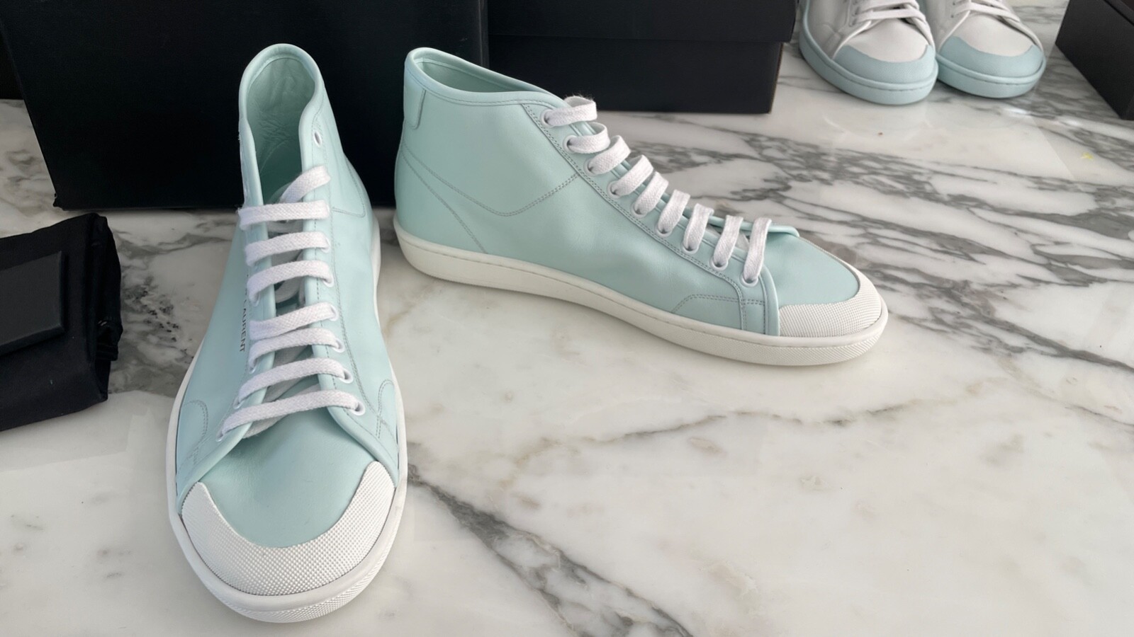 SAINT LAURENT 652773 scarpe alte uomo blu pelle suola bianca misura 42 45 5