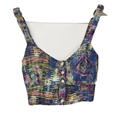 Millau LF Summer Crop Top NEW Elastic Back Multi Color Print NWT SZ M