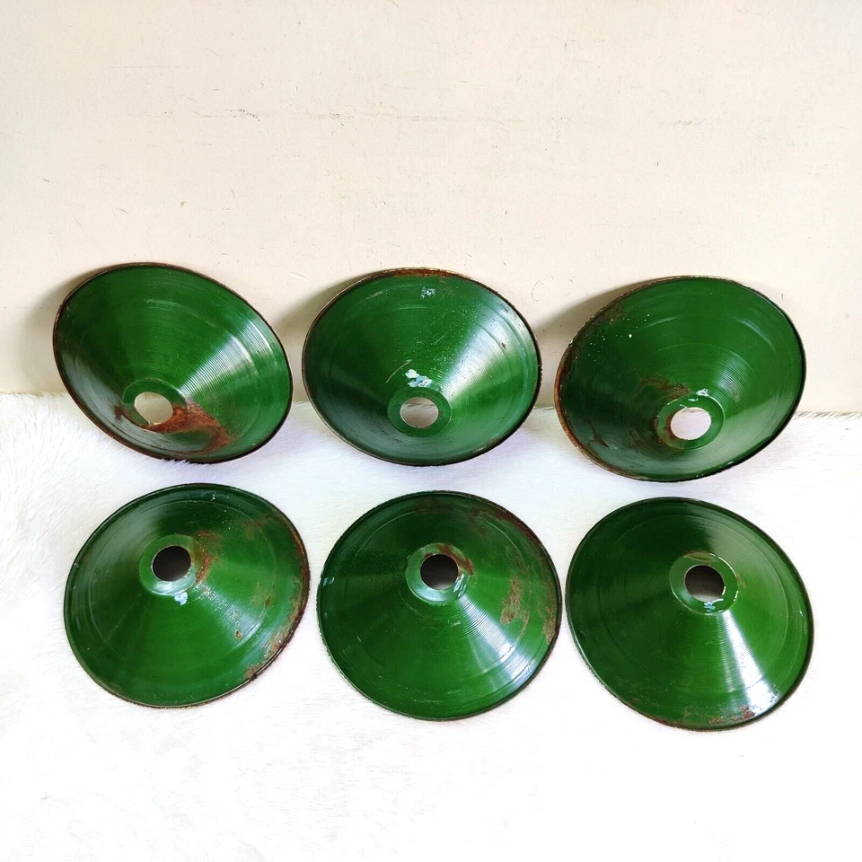 1950 Vintage Iron Green Paint Electric Lamp Shade Lighting Collectible 6 Pcs E14 - Image 2 of 4