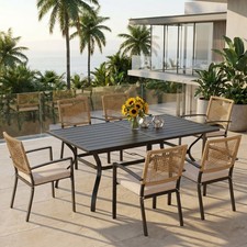 7PCS Patio Dining Set Heavy Duty Outdoor Rattan Chairs Rectangular Metal Table