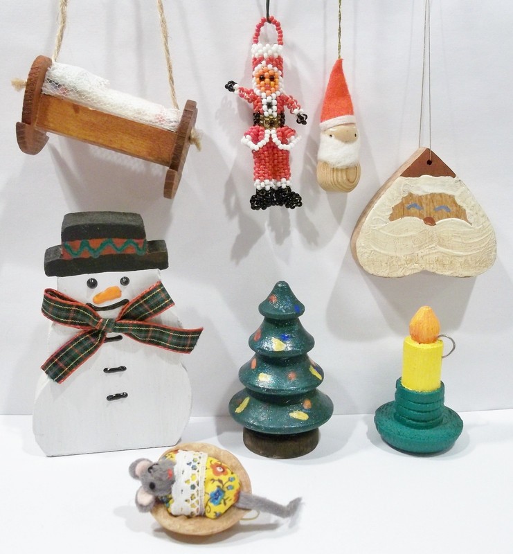 Kitsch Handmade Santa Claus Snowman Cradle Mouse Candle Tree Ornament Figure Lot