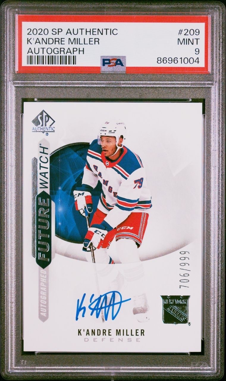 2020-21 SP Authentic K'Andre Miller Future Watch Auto /999 PSA 9 RC Rangers