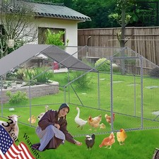 20 10 6FT Walk-in Metal Chicken Coop Poultry Cage Pet House w/ Chicken Run Cover