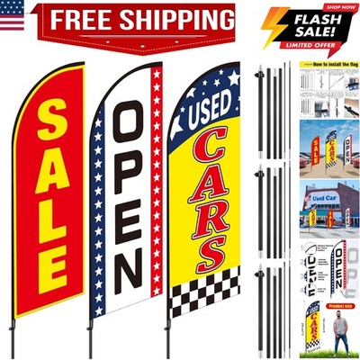 3 Pcs Used Cars Flag 7 x 5.4 ft Car Auto Dealer Swooper Feather Flags Kits Se...