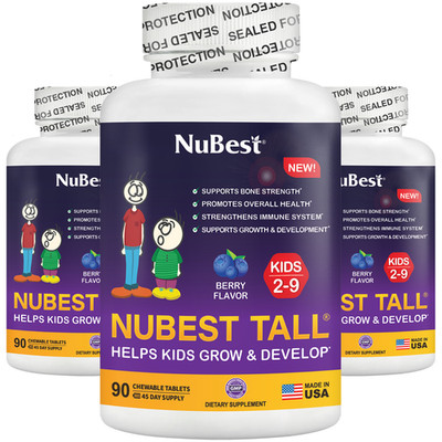NuBest Tall Kids (2-9 years) Helps Kids Grow, 90 Chewable Tablets - Pack 3