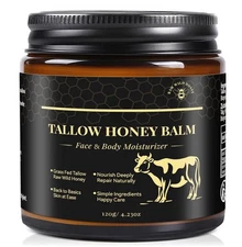 Tallow for Skin & Body, Tallow and Honey Balm 100% Organic Grass-Fed Beef