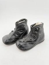 Antique Baby Shoes Black Leather Victorian Edwardian Early 1900s Display Stamped