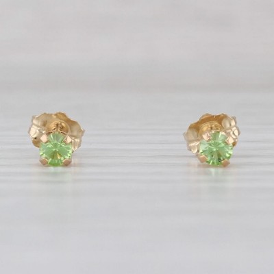 Light Green Glass Imitation Peridot Stud Earrings 14k Yellow Gold Studs