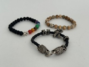 Antique Vintage Lot 3 Silver Dragon Head Leather & Beads