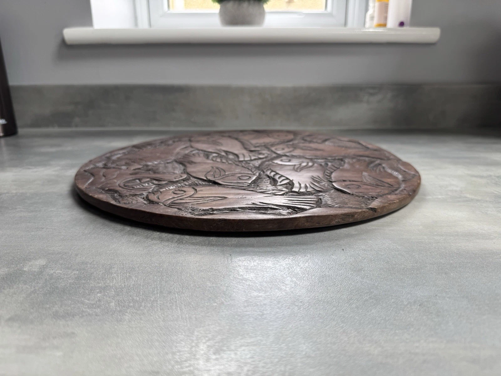 African Hand Carved Wooden Decorative Plate/Platter Double Sided Safari Animals 13