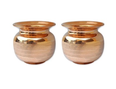 Copper 300 ML Kalash Lota Pooja Lota 2 pcs For Pray & Surya Namaskar,