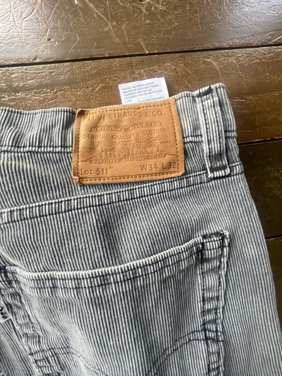 Levi's 511 Big E Corduroy Gray Pants Jeans Men 34x32 Retro Premium Y2K V4 image 9