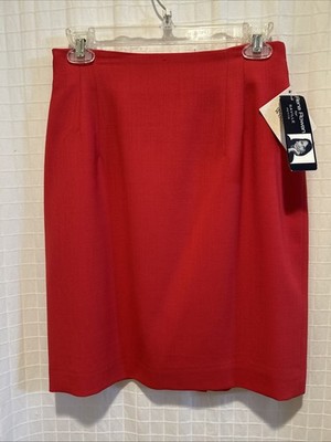NWD Rena Rowan Skirt Size 10P Solid Red 100% Wool Lined Knee Length Saville