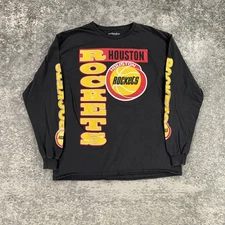 Houston Rockets Shirt Mens XL Black NBA Basketball Long Sleeve Hardwood Classics