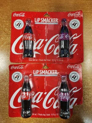 2 Sets: Lip Smacker Coca-Cola Bottle Lip Balm Duo-Coke & Cherry Coke  E3D