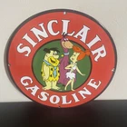 VINTAGE SINCLAIR FLINT STONES FAMILY MOTOR GASOLINE OIL PORCELAIN SIGN