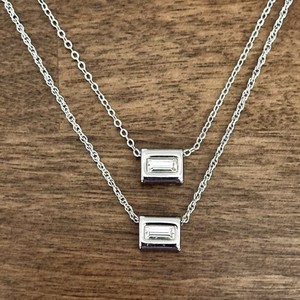 White House Black Market Convertible Silvertone Layered Baguette Necklace 16-18”