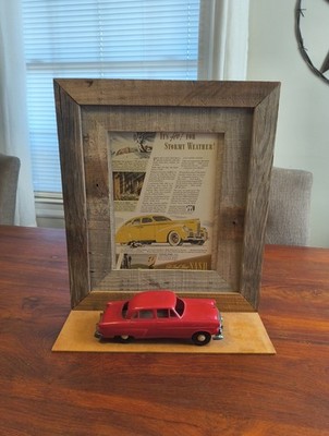 Vtg 1952 Ford Customline Fordor V8 Friction Model Car 1/25 Red W Framed Display 