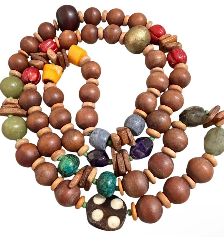 手工制作混合媒体长项链木珊瑚石部落民族波西米亚大块 — 第 2/2 张图片