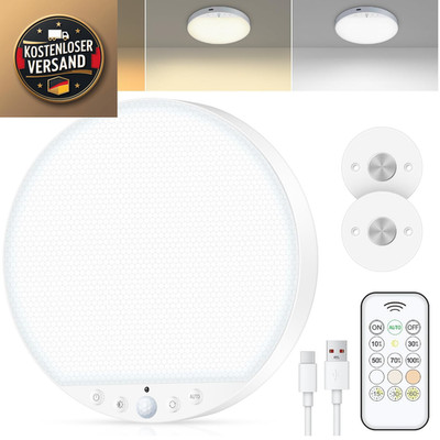 Akku Deckenlampe Bewegungsmelder 6W LED Batteriebetrieben Kabellos Fernbed