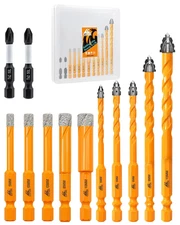 12-Piece Diamond & Carbide Drill Bit Set for Tile, Concrete, and Wood