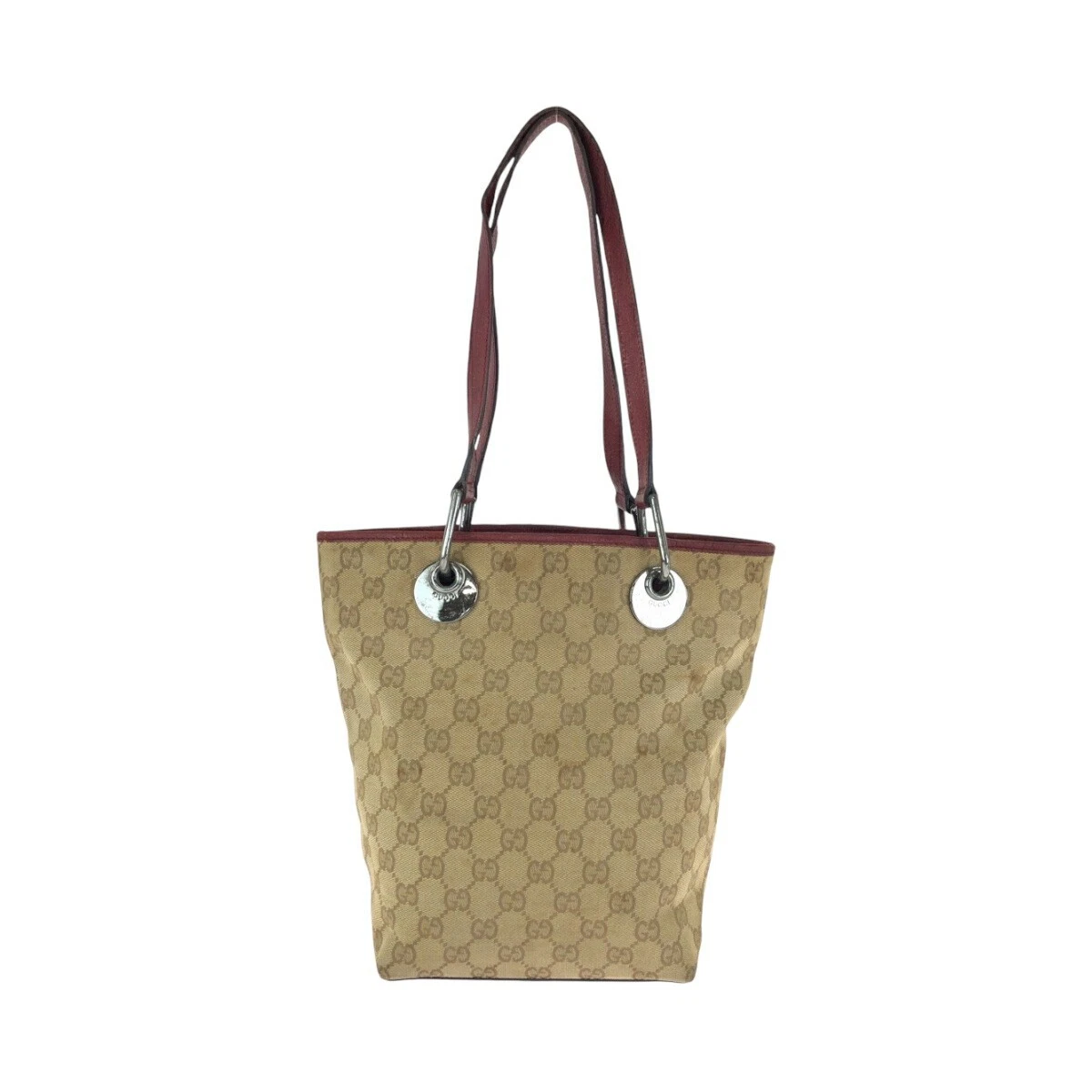 Sac fourre tout GUCCI beige rouge métal argenté GG toile 120840 sac à main femme