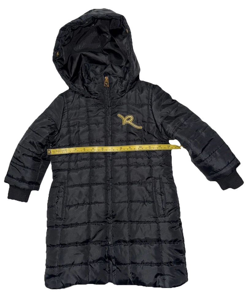 Chaqueta Larga Roccawear Con Capucha Negra Puffer Niñas Talla 2T Usada Foto 4 de 4