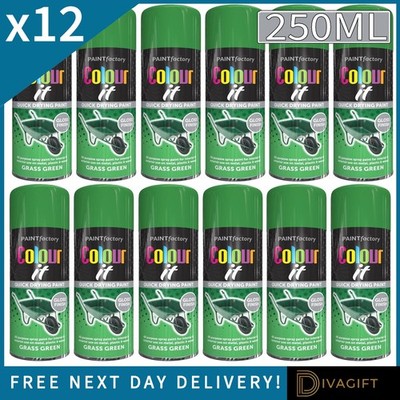 12 x GRASGRÜN GLANZ FINISH SPRÜHFARBE 250ML MEHRZWECK METALL KUNSTSTOFF HOLZ