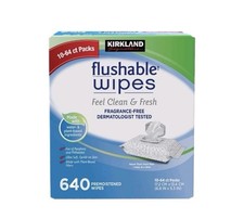Kirkland Flushable Wipes 10 Pack 640 Count Fragrance Free Pre Moistened Bathroom