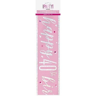 Unique 83494 Pink Happy 40th Birthday Foil Banner-9' Silver   1 Pc, Age 40 Pink