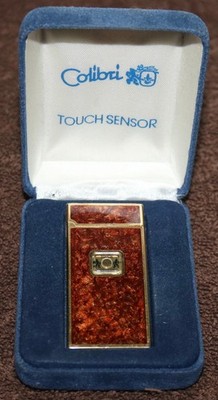 VINTAGE COLIBRI TOUCH SENSOR LIGHTER TOIRTISE & GOLD IN ORIGINAL BOX