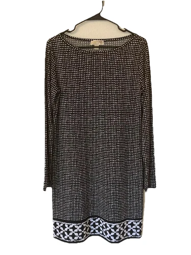 Abito Michael Kors taglia M nero guaina bianca manica lunga allungata al ginocchio