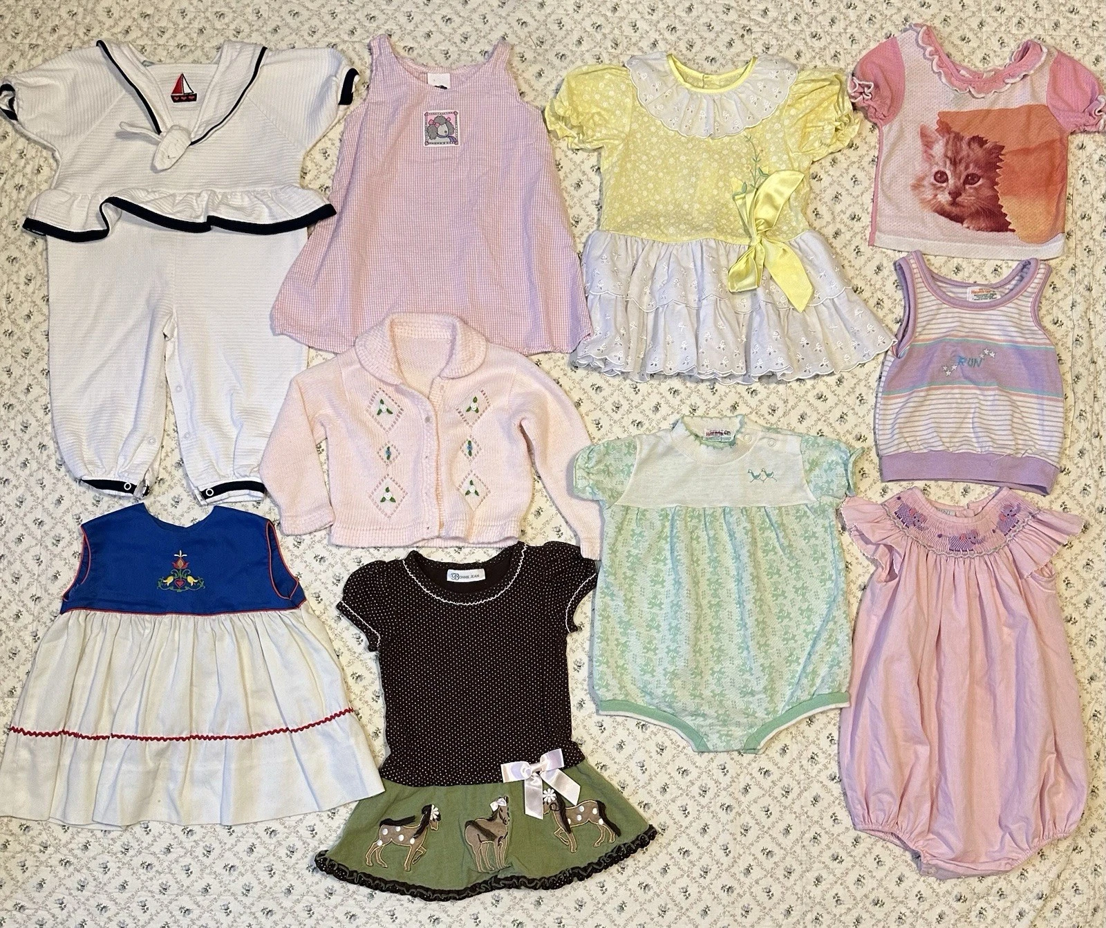 2T 24mo Baby girl Vtg Mixed clothes lot Bundle Colorful Whimsy 10 Piece Animals