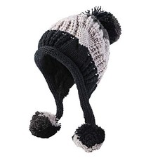 Women Winter Peruvian Cover Ears Beanie Hat Ear Flaps One Size Grey Black