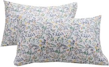 White Botanical Cotton Pillowcase Set of 2, Soft Queen Size Pillow Cover with