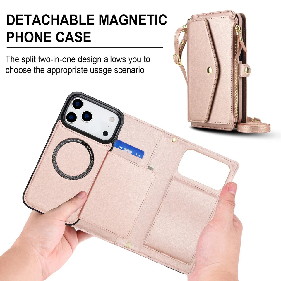 For iPhone 17 Pro Air 17  max Leather Wallet Zipper Magnetic flip back case - Image 3 of 4