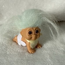 RUSS Troll Doll 2" Crawling BABY With Light Blue Hair, Bib, And Diaper