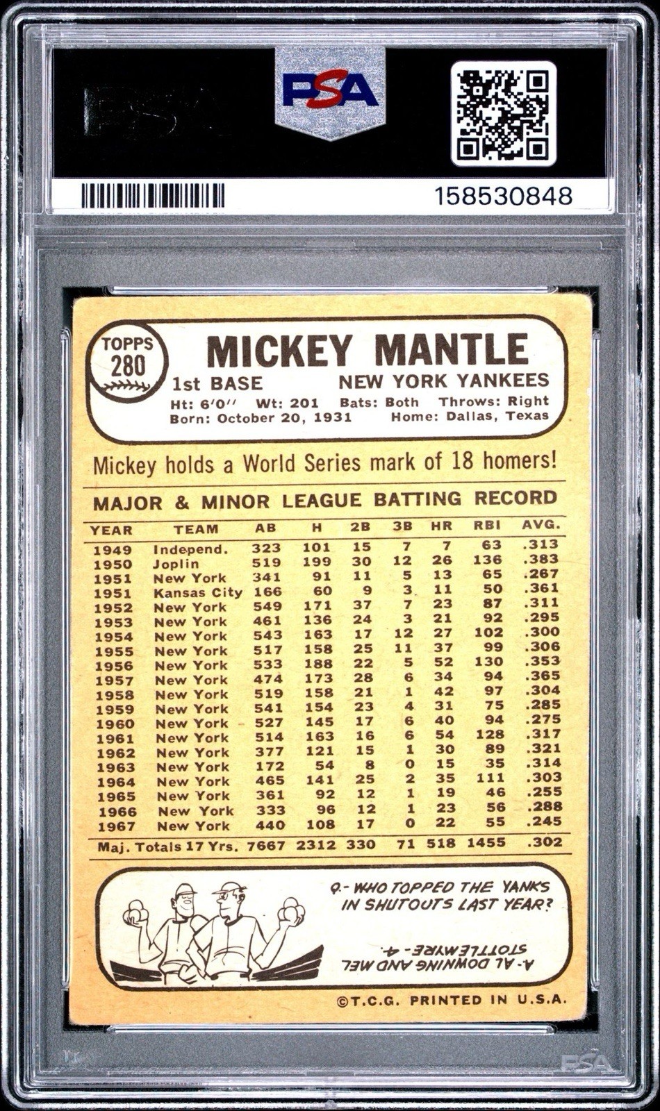 Mickey Mantle 1968 PSA 1.5