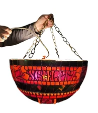 ORIG 1970s SCHLITZ BEER Stained Glass Tiffany Style Hanging LAMP LIGHT WORKS GR8