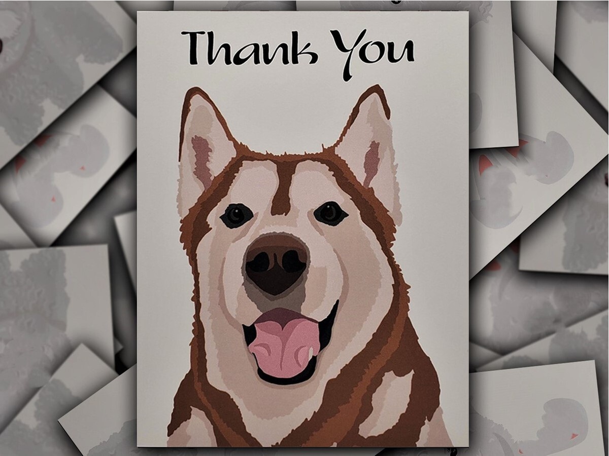 Siberian Husky Birthday Card - Dog Lover Greeting Card With Balloons For Husky Owners