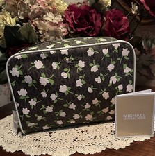 Michael Kors Large Zip Travel Pouch; Brown Multi Signature W/Pink Floral; New WT