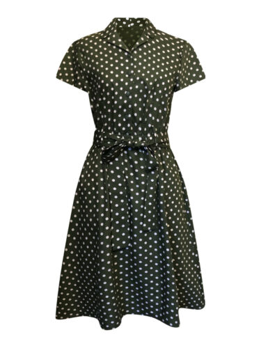 1940 WW2 LANDGIRL VINTAGE STYLE POLKA DOT BELTED SHIRT DRESS BNWT ALL SIZES - Picture 16 of 16