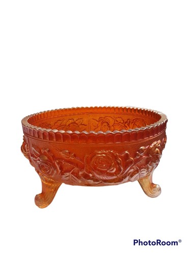 Vtg Imperial Carnival Glass Iridescent Marigold Footed Luster Rose Bowl 7"D READ - Picture 2 of 10