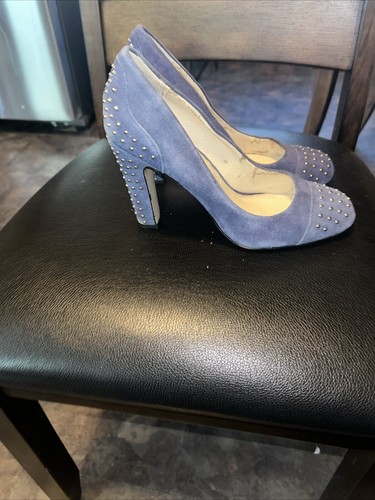 Ann Klein Woman’s Halo Slate Blue Suede Leather Heels Studded Size 6M - Picture 4 of 6