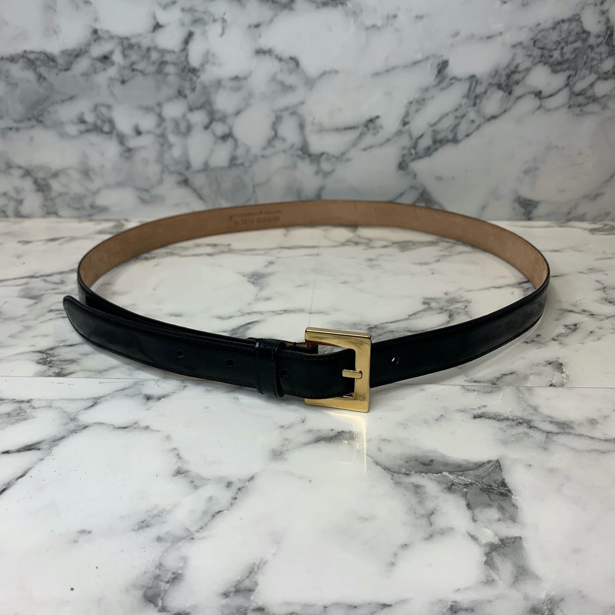 DOLCE & GABBANA Black Skinny Patent Leather Belt Gold Buckle  display picture 3