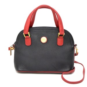 Authentic-Pourchet-Leather-2way-Satchel-Hand-Bag-Shoulder-Crossbody-Black-Red