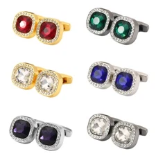Men Round Crystal Rhinestone Cufflink Wedding Party Boxed Cuff Links KR24409