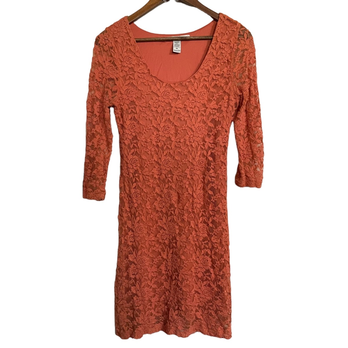 American Rag Womens Orange 3/4 Y2K Floral Lace Stretch Bodycon Dress Medium  | eBay